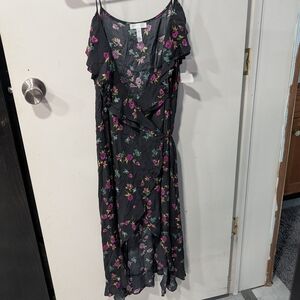 Leith Black Floral Ruffle High Low Dress